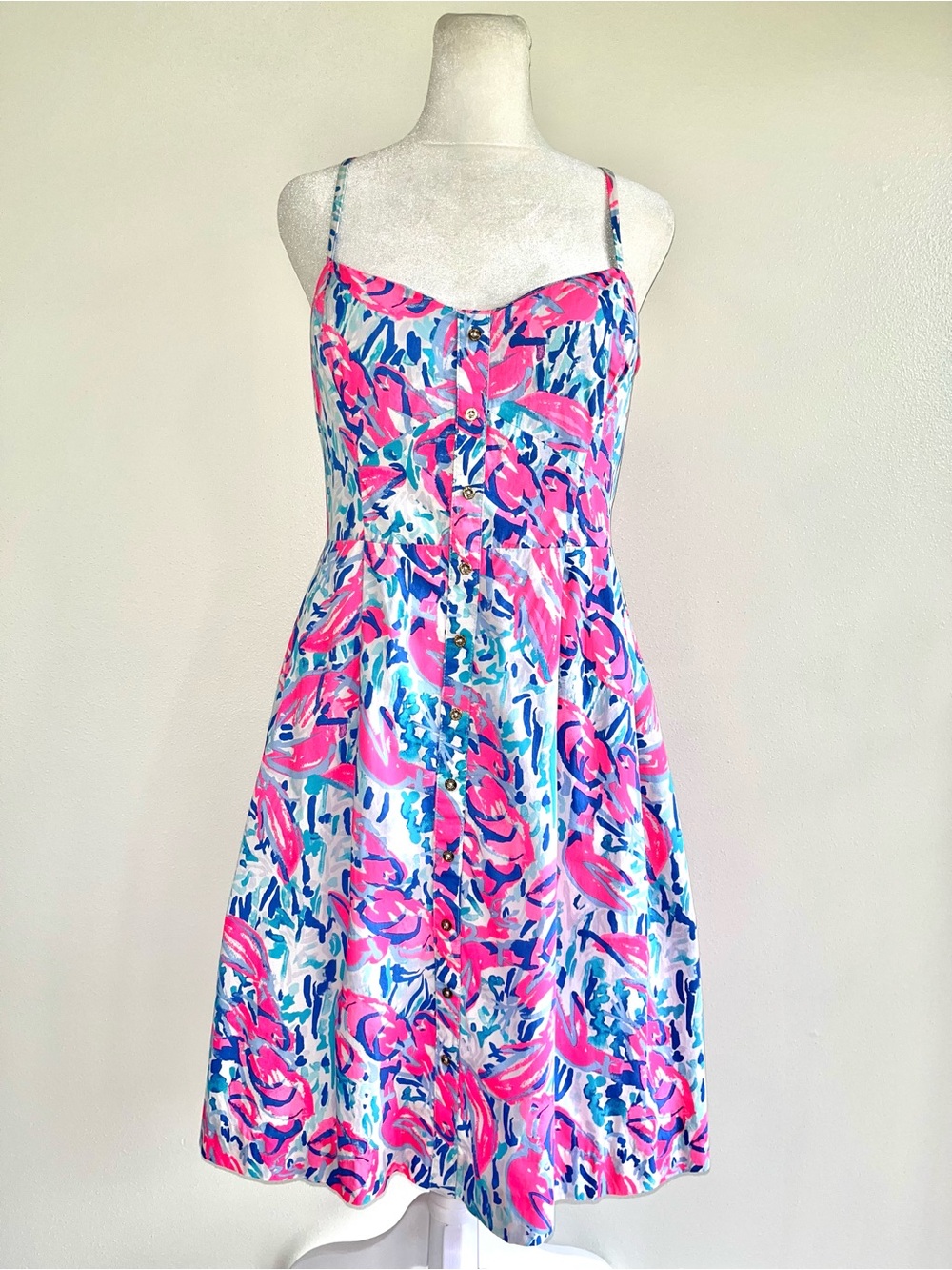 Lilly Pulitzer Easton Dress Cosmic Coral Cracked Up EUC Sweetheart Neckline SZ 6